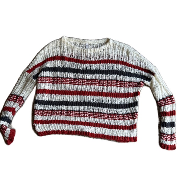 Wishlist Sweaters - Wishlist Cream Orange/Gray Striped Long Sleeve Sweater S/M EUC Lightweight Cozy